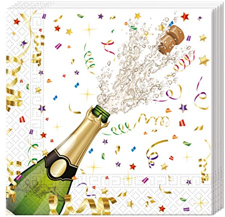 Procos 86849 - Servietten, Sparkling Celebration, 33x33cm, 20 Stück, Sektmotiv, Silvester, Geburtstag