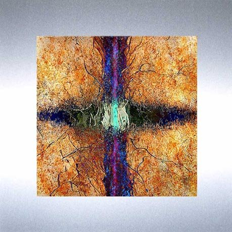 Moderne Kunst abstrakt - Virus Bild auf Metall - Kunstdruck Limitierte Edition auf geschliffenem Aluminium im Edelstahl-Design Wandbilder - schön und günstige Bilder