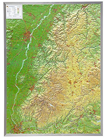 Relief Schwarzwald 1:200.000 mit Aluminiumrahmen: Tiefgezogenes Kunststoffrelief