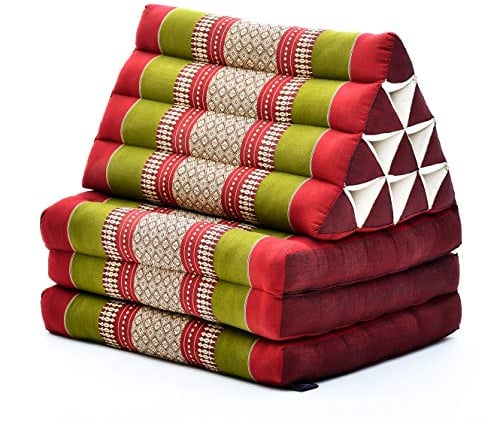 Leewadee - Bequeme Japanische Bodenmatratze - Thai Bodenliege mit Dreieckskissen - Futon Klappmatte - Thai Massagematte, Grün Rot
