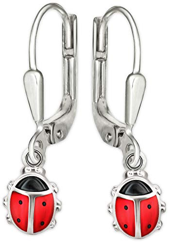 CLEVER SCHMUCK Silberne Mädchen Ohrringe Marienkäfer Ohrhänger 22 mm rot schwarz Sterling Silber 925 im Schmucketui
