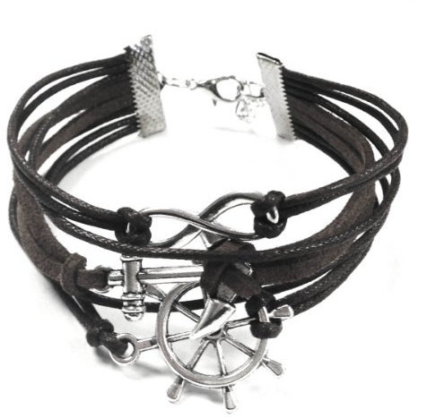 Wrapables Vintage Leather and Rope Infinity Bracelet – Anchor, Infinity, Wheel, Leather,