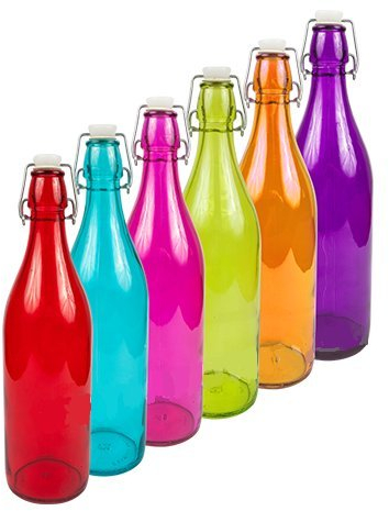 Juego de 4 Botellas de Cristal, 1 l, Multicolor con cierre de tapón, set BHO1K