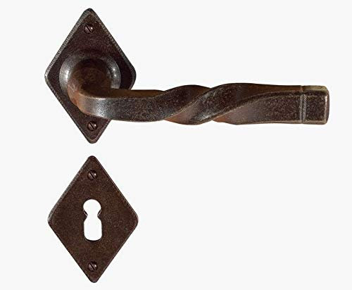 effedielle Maniglia in ferro antichizzato colore ruggine completa di bocchetta e rosetta foro normale,quadro maniglia mm.8. Completa per una porta dentro+fuori e di viti FM 027 N.