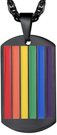 PROSTEEL Name Texte Gravur Regenbogen Dog Tag Herren Frauen LGBT Pride Anhänger Halskette 55+5 cm Rolokette schwarz Metall plattiert personalisiert Homosexuell Schmuck(mitbox), schwarz