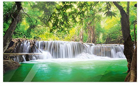GRAZDesign Bilder auf Glas Wald, Wandbilder Glas Panoramabild, Glasbilder Wasserfall / 60x40cm