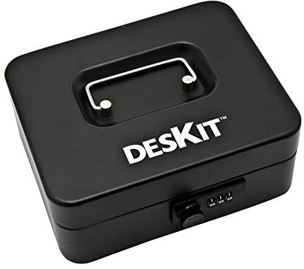 DESKit Geldkassette - 20,3cm - mit Zahlenschloss Stahl Metall Handkasse versenkbarer Griff 5-Fächer-Münzeinsatz Dokumentenkassette abschließbar Minitresor
