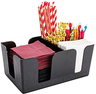 Restaurantware 9.5 x 5.8 x 4.2 Inch Bar Caddy, 1 Pebbled Napkin Holder-6 Compartments, Organize Straws, or Condiments, Black Plastic Bar Organizer, for Homes, Bars, Restaurants, or Offices