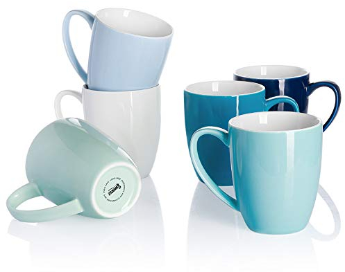 Sweese 611.003 Porcelain Mugs - 12 Ounce for Coffee, Tea, Mocha and Mulled Drinks - Set of 6, Cold Assorted Colors