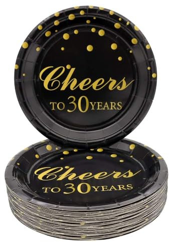 Pandecor 30th Birthday Party Supplies,50 PCS Disposable 7 Inch Paper Plates Dessert Plates for 30 Years Anniversary Party