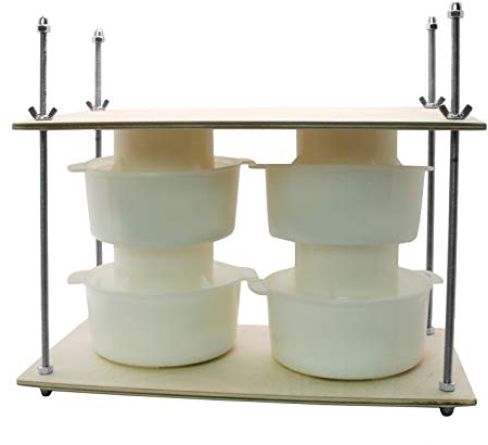 PetriStor Holz-Käsepresse für 40 cm Käseherstellungszubehör (33 cm Käsepresse, Metallführungen + 4 Stück 1,2 l Käseherstellungsformen). Prensa Para Queso
