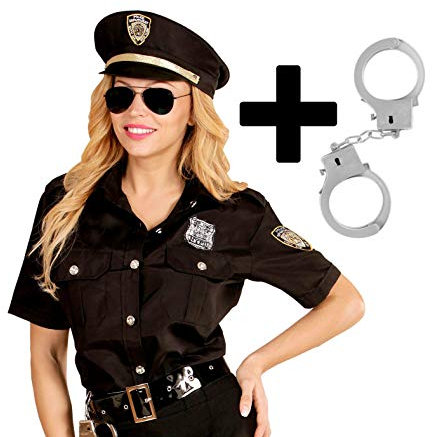 shoperama Damen Kostüm Police Officer Bluse + Mütze + gratis Handschellen Cop Polizistin JAG, Größe:XL