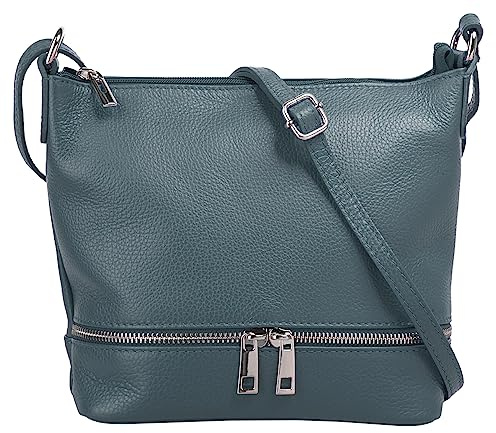 Cluty Umhängetasche Echt Leder Damen Made in Italy, verstellbarer Schultergurt, Handtasche mit Reißverschlüssen, verstärkter Boden