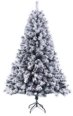 SVITA Weihnachtsbaum künstlich Weiß mit Schnee mit 1017 Zweig-Spitzen inkl. Metall Ständer Kunstbaum Tannenbaum Kunstschnee (Luvi-Nadeln | 210cm)