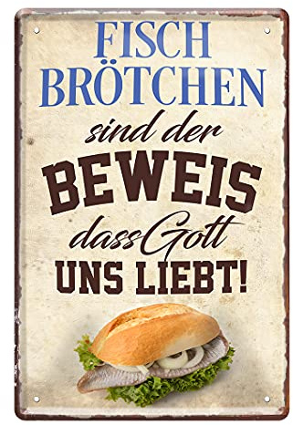 helges-shop Fischbrötchen Blechschild - lustiges Metallschild mit witzigen Spruch für Fans Dieser Spezialität - Retro Deko Schild für Küche Imbiss Man Cave - Geschenkidee für Fisch Genießer - 20x30cm