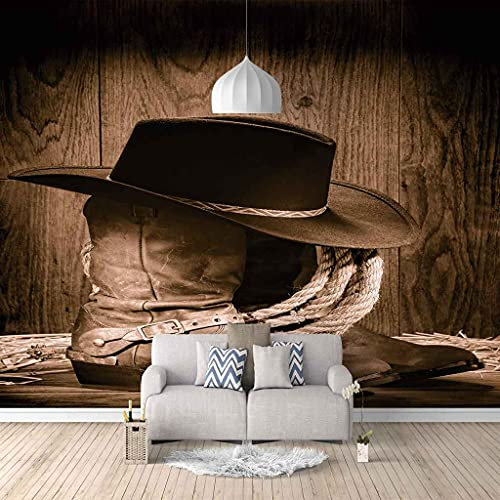 QMWZZV Papier Peint Panoramique 3D Photo Murales Chapeau De Cowboy Vintage Peinture Murale Auto-adhésif Toile Geant Poster 250x175 cm Pour Salon Chambre Ados Chambre de Bébé Décoration Murale
