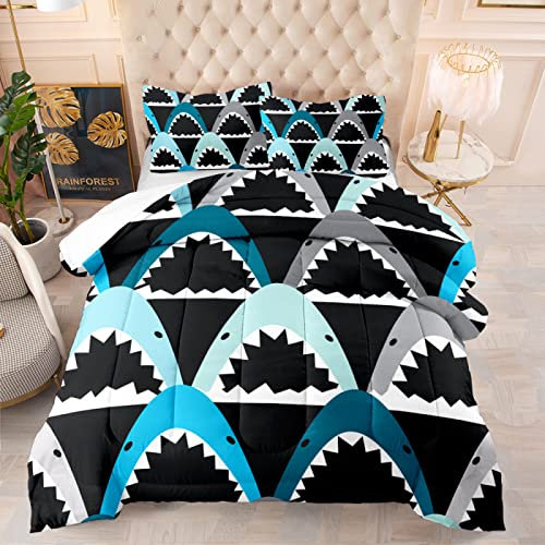 Bettwäsche 240X220 Hai Allergiker Bettbezug Set,Bettbezüge-Sets 3 teilig Mikrofaser Bettbezug mit Reißverschluss und 2 Kissenbezug 80X80cm, Jugendliche ,Bettwäsche-Sets Modern