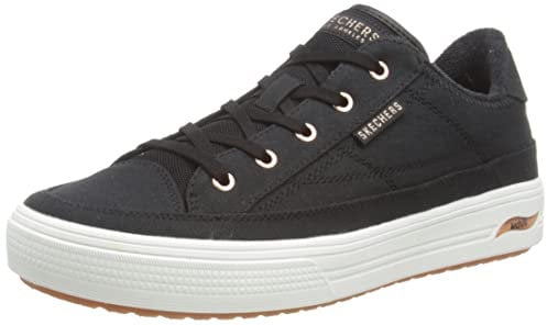 Skechers Women's Arch FIT Arcade Sneaker, Black Canvas/Rose Gold Trim, 8 UK