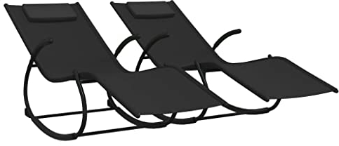 vidaXL 2X Schaukelliege Schaukelstuhl Sonnenliege Gartenliege Liegestuhl Relaxliege Swing Liege Camping Relaxstuhl Schwarz Stahl Textilene