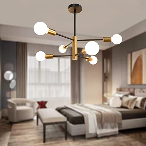 Hudi Fyier Modern Sputnik Chandelier, 6-Light Pendant Lighting Fixture for Living Room Bedroom Dining Room Kitchen Office
