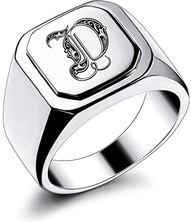 OTXIXTO Anfangsring Buchstabe Siegelring für Männer Frauen Personalisierter Name Gravierter Edelstahl Modeschmuck Hochzeit Paare Vatertagsgeschenk mit Ringgröße Einsteller (Silber, Größe 65)