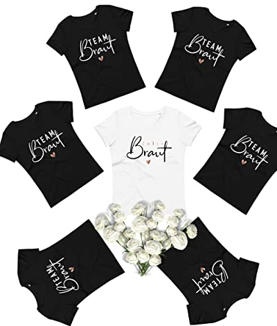 JGA Damen T-Shirt für die Braut oder Ihr Team schwarz Weiss rosa, Junggesellinnenabschied Tshirt Frauen personalisiert mit Namen Herzen, Junggesellenabschied Outfit Weiß Rosegold Gold Silber