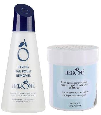 Herome Combi-Pack Nagellackentferner Acetonfrei (Nail Polish Remover) 120ml. & Herome Pflegender Nagellackentferner, Acetonfrei, Reisegröße, 100 Pads