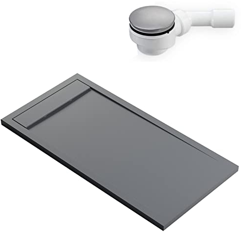 BERNSTEIN Duschtasse 160x80 cm Betonoptik Flache Bauhöhe, Duschwanne aus Mineralguss, Rechteckiges Duschbecken mit Gefälle, Mineralguss-Duschwanne komplett inkl. Ablauf Typ B