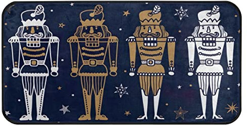 White and Gold Nutcracker Christmas Kitchen Floor Mat Non Slip Absorbent Bath Rug Comfort Standing Mat Runner Rug for Bathroom Hallway Entryway Living Room Bedroom 39 x 20 Inches