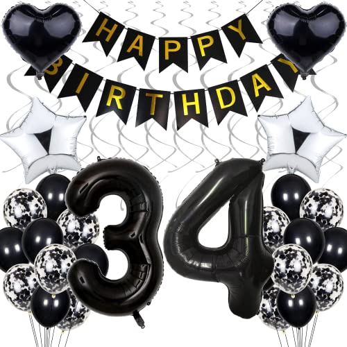 Luftballon 34. Geburtstag Dekoration - Schwarz und Silber für Männer und Frauen - Black and White Party Deko