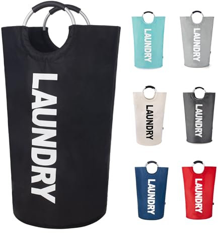 Twira 90L Large Laundry Basket, Laundry Hamper Stands Up Well, Laundry Bag with Padded Handles, Waterproof Clothes Bin Collapsible, Clothes Hamper for Bathroom, Laundry, College (Black)