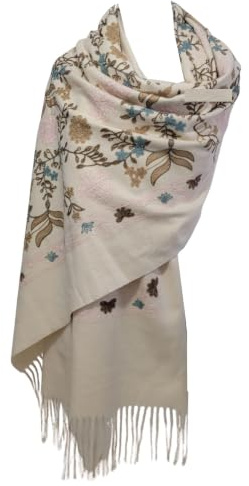 GFM® Broderad kashmirtextur ull pashminasjal - höst-vinter -julklapp (EMBSHL-A), 2-tr-beige, L