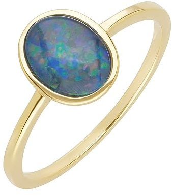Ivy Gems 9ct Yellow Gold Triplet Opal Cabochon Solitaire Ring (O)