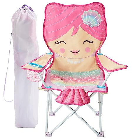 Heritage Kids Mermaid Faltbarer Campingstuhl für Kinder, figureller Strandstuhl für drinnen und draußen, mit Armlehnen und Tragetasche, leicht und tragbar, ab 6 Jahren