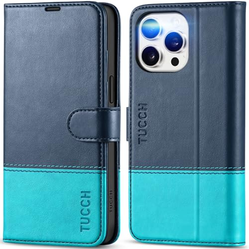 TUCCH Wallet Case for iPhone 15 Pro Max (6.7) 2023, Magnetic Protecticve PU Leather Stand Flip Cover with[RFID Blocking][Card Slots][Shockproof TPU]Compatible with iPhone 15 Pro Max, Blue & Lake Blue