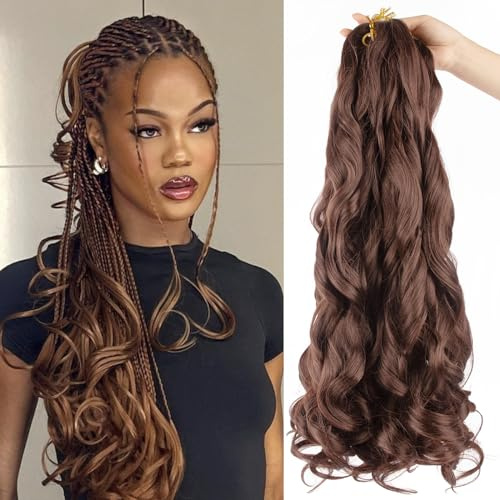 French Braiding Hair 24 Inch 8 Packs Pre Stretched Bouncy Braiding Hair Loose Wave Braiding Hair,Braiding Hair With Curly Ends French Braids Crochet Hair Extensions (24 inch,30#)