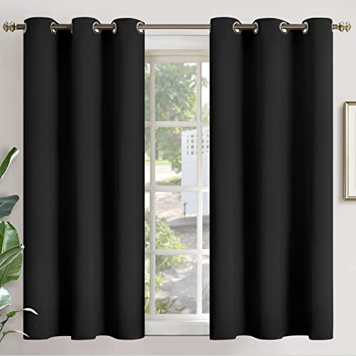 YoungsTex Short Blackout Curtains 40 Inch Length for Bedroom - Black Kitchen Window Drapes with Grommet Thermal Insulated Privacy for Bathroom Small Window, 2 Panels, 42 x 40 Inch