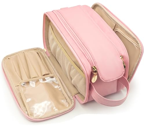 ZHENNAN Reisenthel Kosmetiktasche Groß, Wasserdichtes PU Leder Maka Up Tasche Damen, Travel Makup Bag für Handtasche, Schmiktasche mit Make-up Pinsel Platzierung