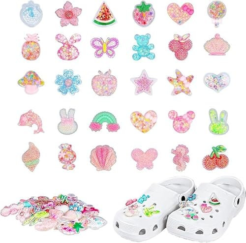DGHOME 30 PCS Shoe Charms, Different Shape Pink Decoration Charms for Girls Boys Women Kids and Men Gift