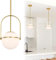 Gold Pendant Light Kitchen Island with 18cm Milk Glass Globe Adjustable Mid Century Modern Pendant Light Fitting for Dining Room or Bedroom, Easy to Install，E27
