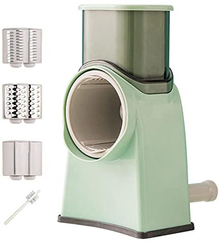 Rallador 4 en 1, rallador de queso de acero inoxidable ABS, rallador de verduras giratorio, rallador de patatas con mango seguro, rallador de zanahoria de acero con 3 cuchillas
