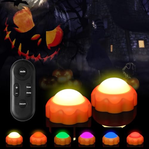 Sunwuun Halloween Kürbis Lichter 2 Stück,Batteriebetriebene LED Kürbis Lichter mit Fernbedienung,Halloween Deko Outdoor Kürbis,Halloween Jack-O-Lantern Licht,Halloween Deko Kürbis