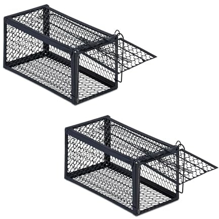 Relaxdays Lebendfalle Mäuse & Ratten, 2er Set, tierfreundliche Nagetierfalle, HBT 12 x 24 x 11,5 cm, Mäusefalle, schwarz