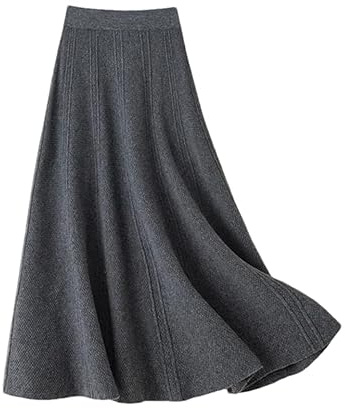 REHJJDFD Gonna a ombrello da donna a vita alta lavorata a maglia, per autunno e inverno, in lana, Grigio scuro9, M