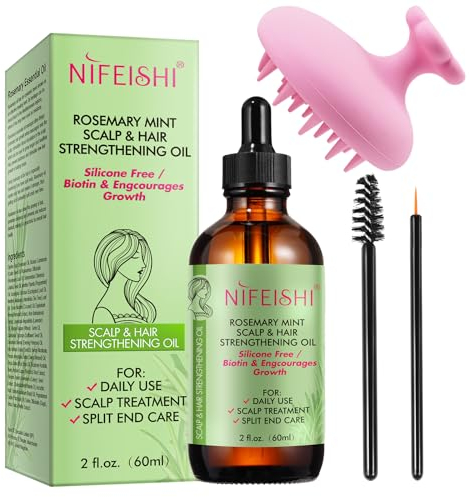 Huile de Romarin pour Cheveux avec Silicone Brosse Massage, Huile Romarin pour Cheveux Pousse, Stimule la Croissance des Cheveux, Nourrir le Cuir Chevelu e Renforcer les Cheveux, 60 ml