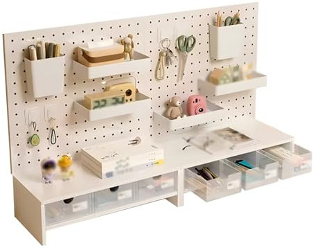 Panneau Perforé Mural Tableau Panneau perforé en métal – Panneau perforé pour organisateur de maison peu encombrant avec tiroirs, bureau d'étude, panneau perforé blanc ( Color : White , Size : Large )