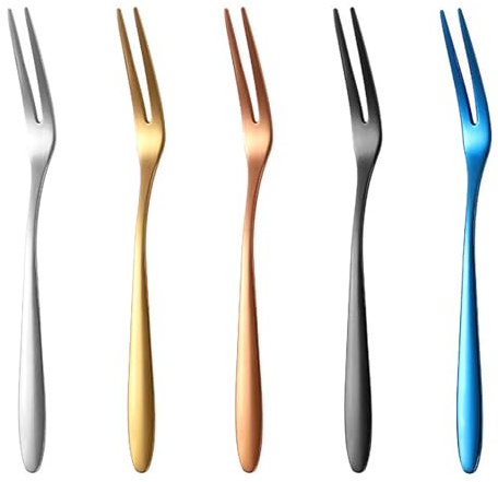 Asanta 5 PCS Stainless Steel Dessert Forks, 5.1 Inch Mini Fruit Forks for Appetizer Cake Cocktail, Mix Color (Silver/Gold/Rose Gold/Black/Blue)
