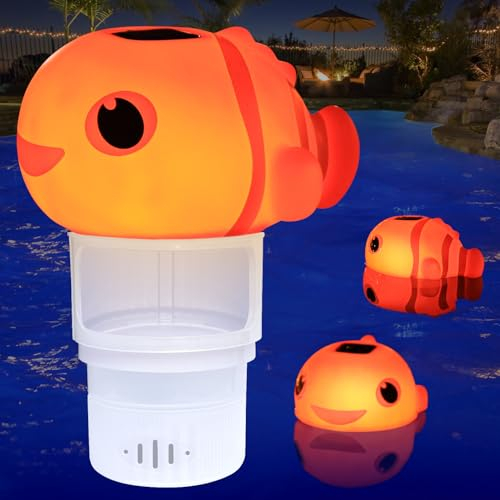 Solar Pool Chlorine Floater, Chlorines Floater with Light, Glow in Dark Chlorines Tablet Floater, Orange, 9 Inch