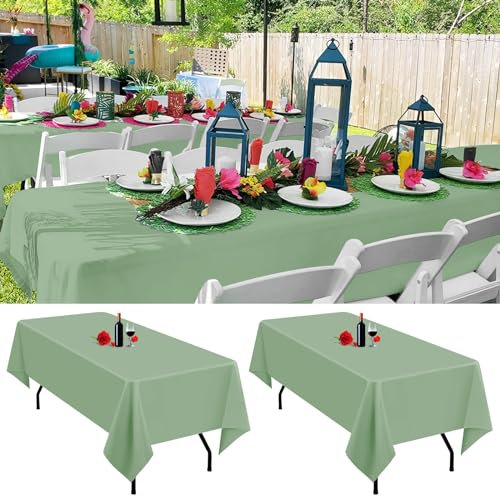 2er-Pack salbeigrüne Tischdecken, 153 x 260 cm, rechteckige salbeigrüne Polyester-Tischdecken für 1,8 m große Tische, waschbar, grüne Tischdeckes, rechteckig für Hochzeitsfeier, Bankett
