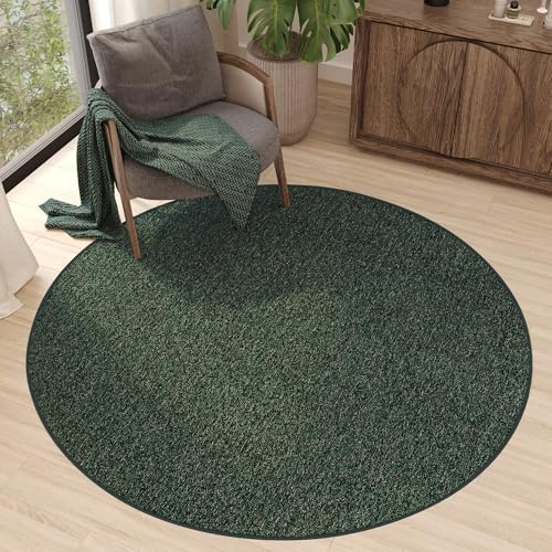 TAPISO Nizza Teppich Rund rutschfest Grün Einfarbig Waschbar Anti Rutsch Niedriges Flor Waschmaschinenfest Wohnzimmer Schlafzimmer ÖKO-TEX 80 x 80 cm
